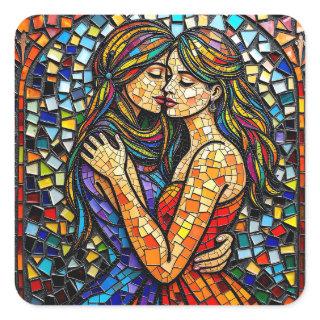 Two Women in Mosaic Tile Style Ai  Art Square Sticker