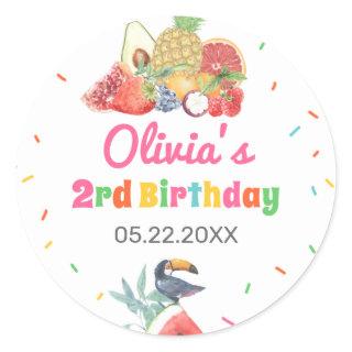 Twotti Fruitti Tropical Fruits Toucan Birthday Classic Round Sticker