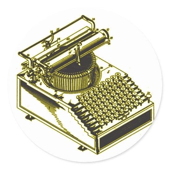 Type Writing Machine Patent Illustration Classic Round Sticker
