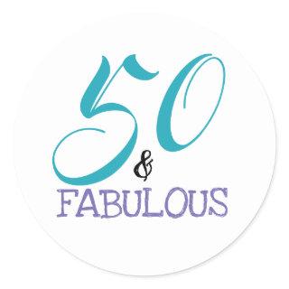 Typography 50th Birthday | 50 and Fabulous Classic Round Sticker
