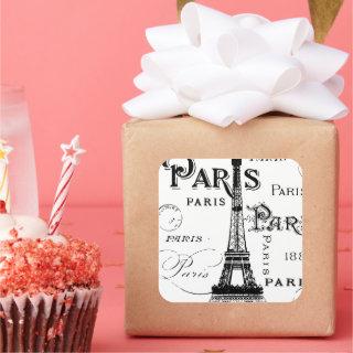 Typography Calligraphy Paris France Eiffel Tower Square Sticker