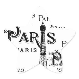 Typography Calligraphy Paris France Eiffel Tower Star Sticker