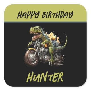Tyrannosaurus Rex Dinosaur Motorcycle Birthday Square Sticker