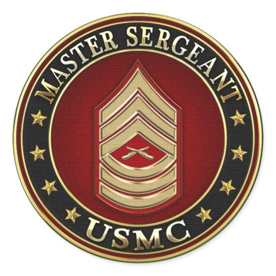 U.S. Marines: Master Sergeant (USMC MSgt) [3D] Classic Round Sticker