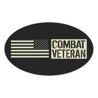 U.S. Military: Combat Veteran (Black Flag) Oval Sticker