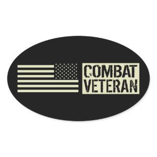 U.S. Military: Combat Veteran (Black Flag) Oval Sticker