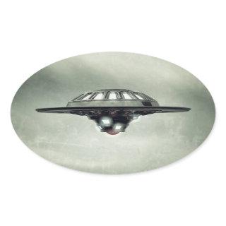UFO Grunge Oval Stickers