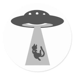 UFO kidnaps cat - Choose background color Classic Round Sticker