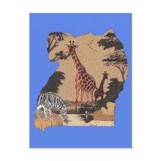 Uganda Wildlife Map Art Print Postcard