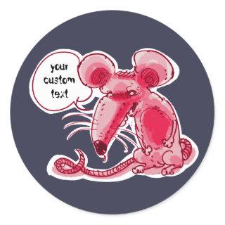ugly rat cartoon with customizable speech baloon classic round sticker