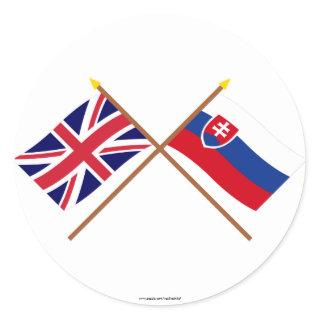 UK and Slovakia Crossed Flags Classic Round Sticker