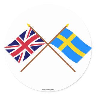 UK and Sweden Crossed Flags Classic Round Sticker