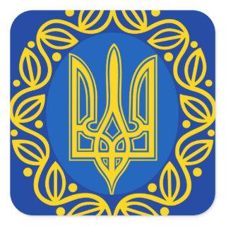Ukraine, Flag, Coat of Arms, Ukrainian Tryzub Square Sticker