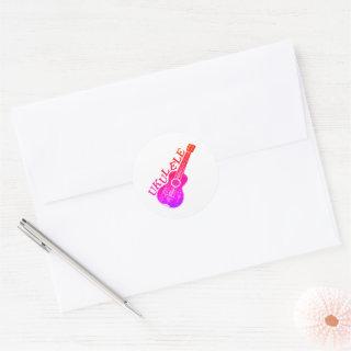 Ukulele Colorful Text And Image Classic Round Sticker