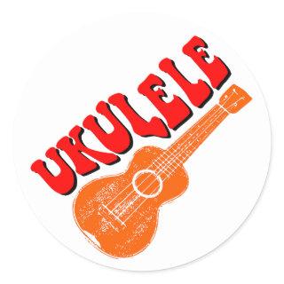 Ukulele Groovy Text Art Classic Round Sticker