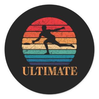 Ultimate Frisbee Retro Player Flying Disc Throwing Classic Round Sticker