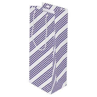 Ultra violet and white five stripe pattern wine gift bag
