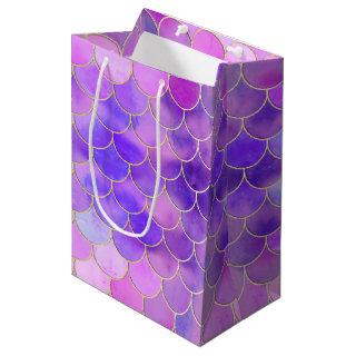 Ultra Violet & Gold Mermaid Scale Pattern Medium Gift Bag