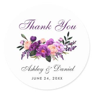 Ultra Violet Purple Floral Wedding Thank You G Classic Round Sticker