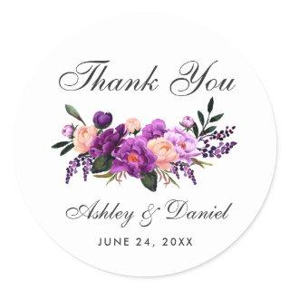 Ultra Violet Purple Floral Wedding Thank You L Classic Round Sticker