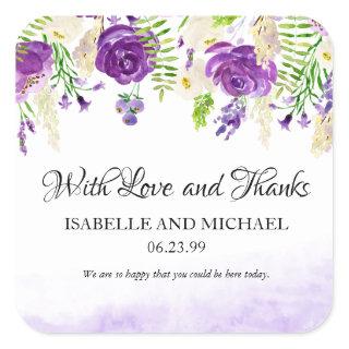 Ultra Violet Rose Floral Summer Wedding, Custom Square Sticker