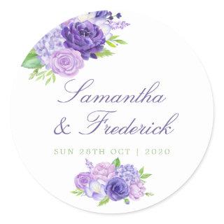 Ultra Violet Watercolor Floral Wedding Classic Round Sticker