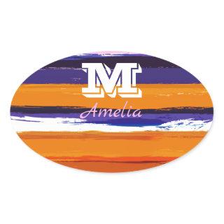 UltraViolet and Gold Watercolor Stripes Oval Sticker