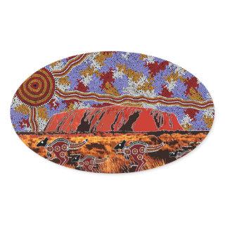 Uluru - Authentic Aboriginal Art Oval Sticker