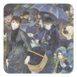 Umbrellas by Pierre Renoir, Vintage Impressionism Square Sticker
