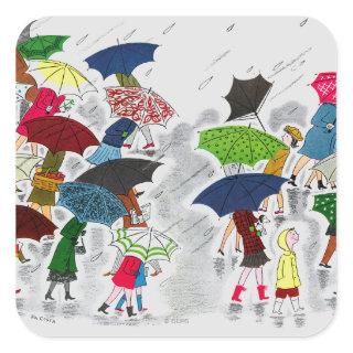 Umbrellas Square Sticker