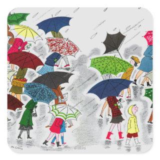 Umbrellas Square Sticker