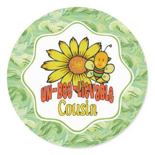 Unbelievable Cousin Sunflowers and Bees Classic Round Sticker