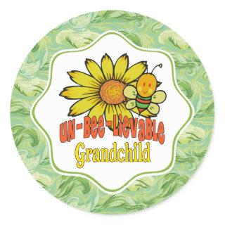 Unbelievable Grandchild Sunflowers and Bees Classic Round Sticker