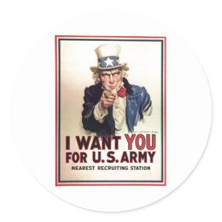 Uncle Sam I Want You For US Army Classic Round Sticker