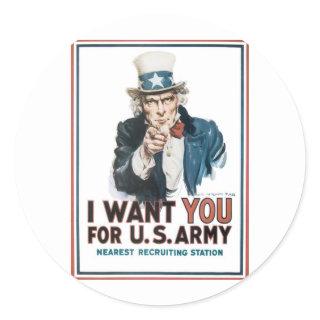 Uncle Sam Poster, America. I Want You For... Classic Round Sticker