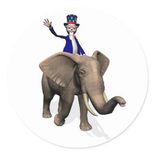 Uncle Sam Riding On Elephant Classic Round Sticker