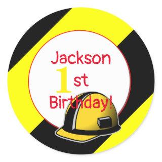 Under construction birthday party classic round sticker