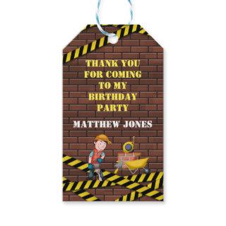 Under Construction Bricks Birthday Party Thank You Gift Tags