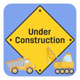 Under Construction with Trucks Square Sticker