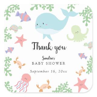 Under the Sea Baby Shower Cute Kawaii Thank you  Square Sticker