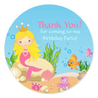 Under the Sea Blonde Mermaid Thank You Sticker