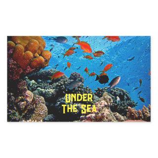 Under The Sea Coral Fish Marine Life Blue Water Rectangular Sticker
