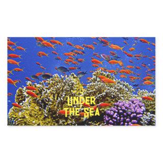Under The Sea Coral Reef School Of Fish Blue Water Rectangular Sticker