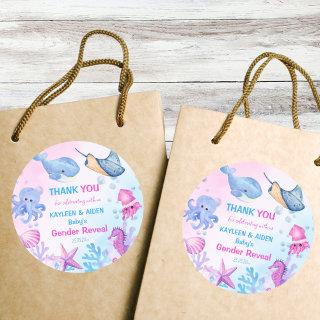 Under the sea gender reveal cute thank you favor classic round sticker