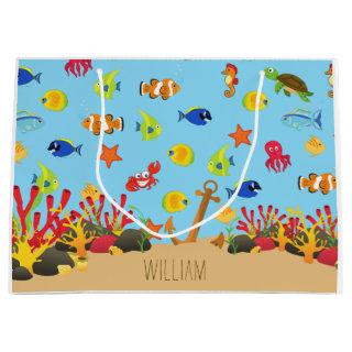 Under the Sea Ocean Fish and Anchor Kid Name Large Gift Bag