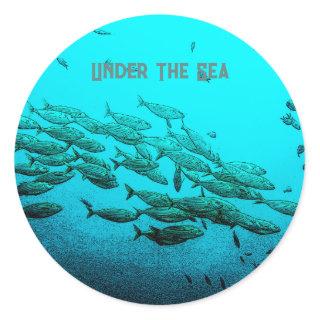 Under The Sea School of Fish Aqua Blue Marine Life Classic Round Sticker