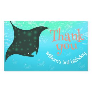 Under The Sea Stingray with Bubbles Birthday Party Rectangular Sticker