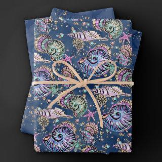 Underwater Blue Luxe | Pastel Gold Seashells  Sheets