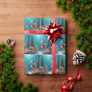 Underwater Christmas Seahorse and Sea Turtle