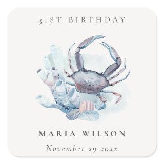 Underwater Crab Coral Nautical Any Age Birthday Square Sticker